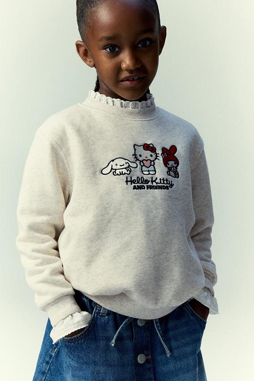 Motif-detail sweatshirt - light grey melange/hello kitty