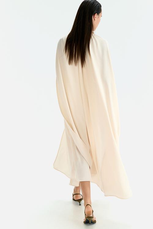 Bead-detail cape dress - cream