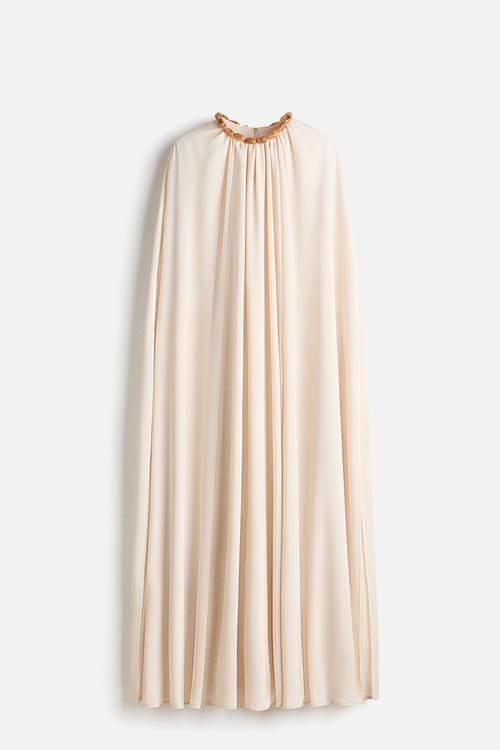 Bead-detail cape dress - cream