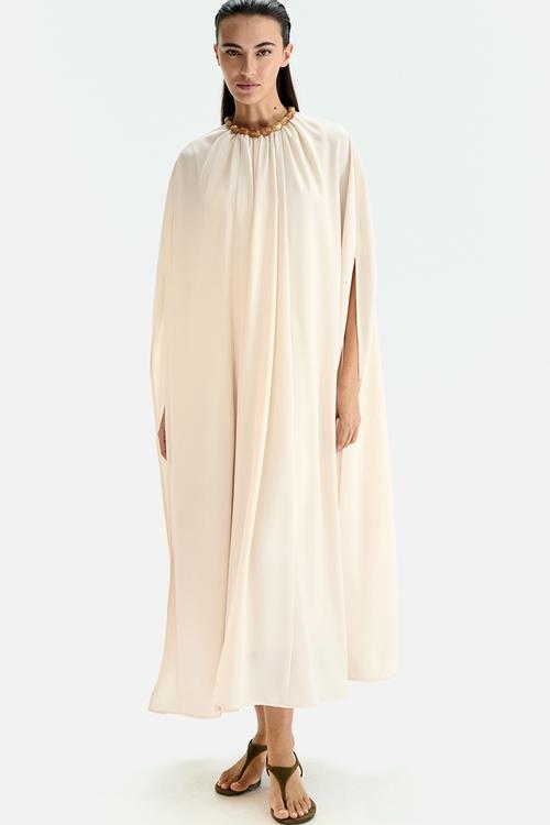 Bead-detail cape dress - cream