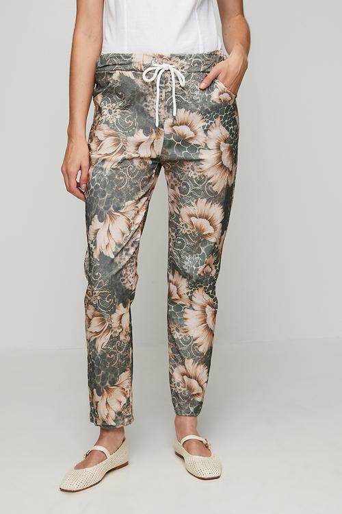 Made In Italy Drawcord Printed And Creased Jogger - Beige