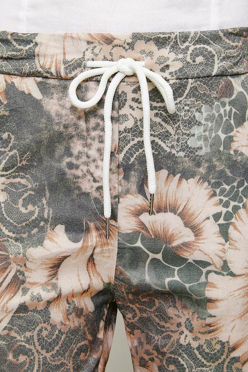 Made In Italy Drawcord Printed And Creased Jogger - Beige