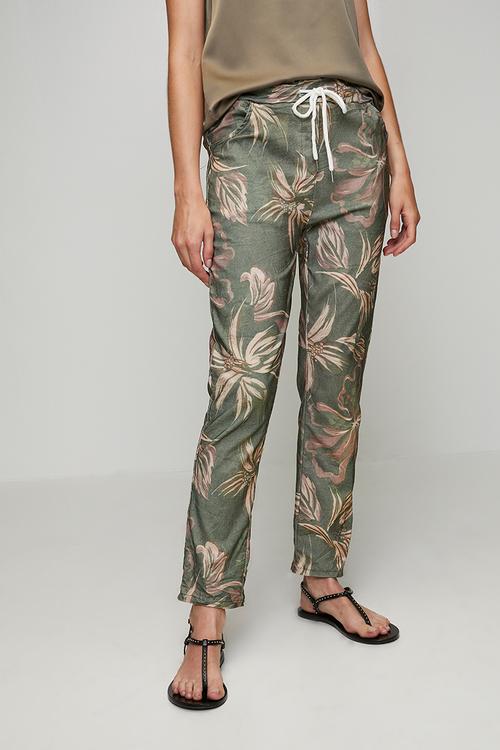 Made In Italy Drawcord Printed And Creased Jogger - Khaki