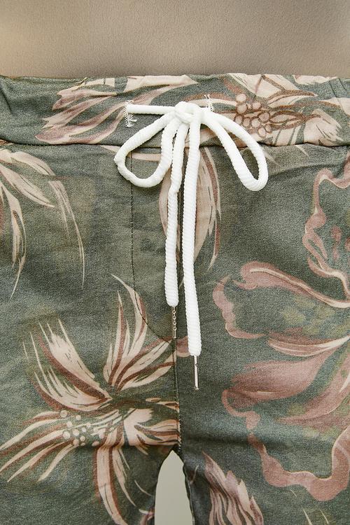 Made In Italy Drawcord Printed And Creased Jogger - Khaki
