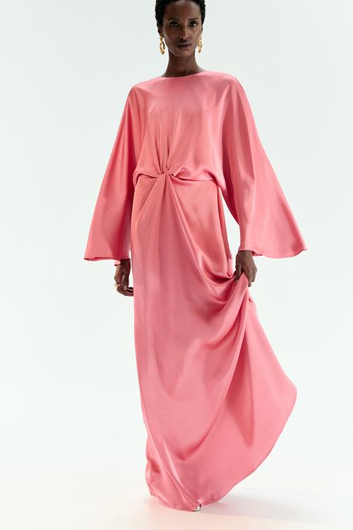 Twist-detail satin dress - pink