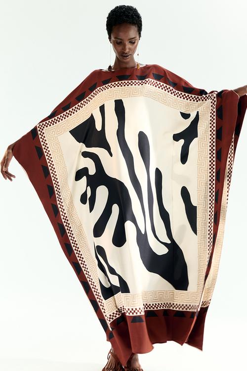 Printed kaftan dress - rust red/patterned