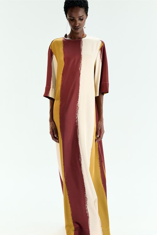 Satin maxi dress - dark yellow/striped 
