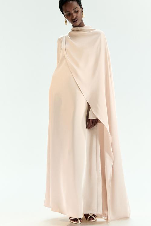 Cape-detail kaftan dress - light beige 