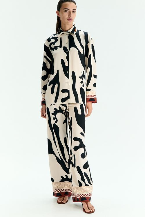 Printed twill shirt - cream/black patterned