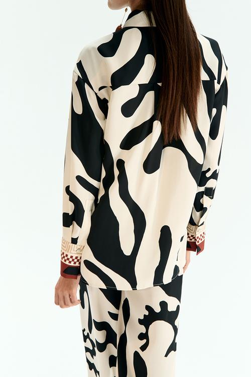 Printed twill shirt - cream/black patterned