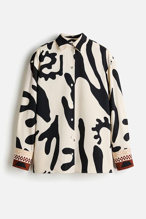 Printed twill shirt - cream/black patterned