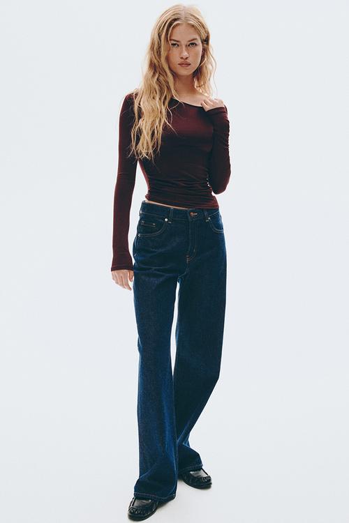 Draped one-shoulder top - burgundy