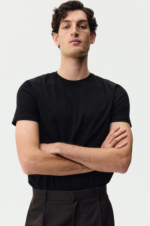 Slim fit pima cotton T-shirt - black