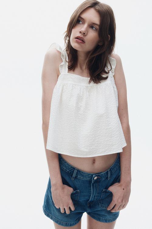 Cotton seersucker top - white