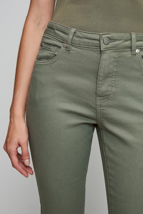 Mid Waist 5 Pocket Crop Length Overdye Jean With Side Slit - Khaki