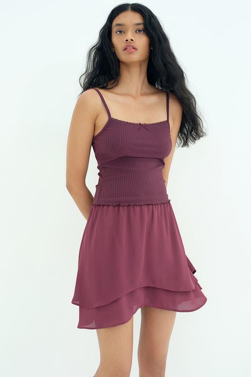 Flared mini skirt - burgundy 