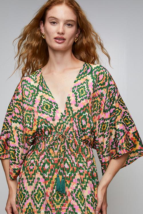V-Neck Easy Wearing Kaftan Maxi Dress - Amber