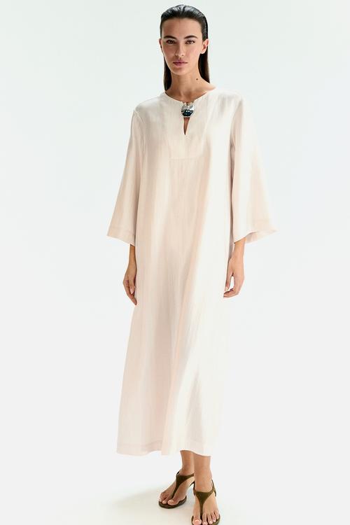Metal-detail kaftan dress - light beige
