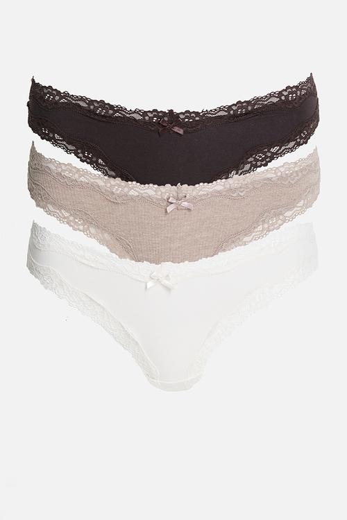 3-Pack cotton and lace brazilian briefs - mole-melange