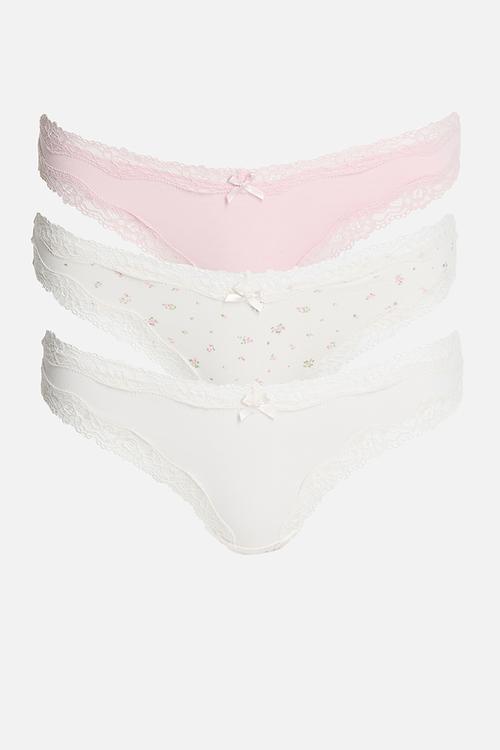 3-Pack cotton and lace brazilian briefs - white