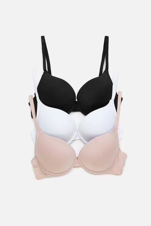 3pk t-shirt bra mf with branded elastic straps - mocha/white/black