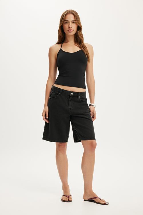 Baggy denim short - leo black