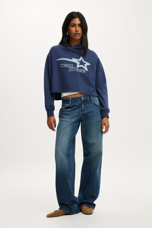 Cropped oversized hoodie - oxford blue/graphic