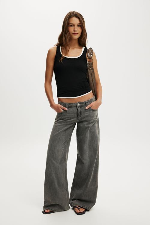 Low rise wide jean - luna grey stitch