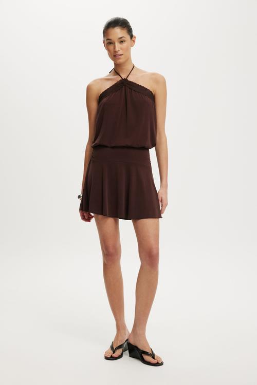 Chloe halter mini dress - dark oak