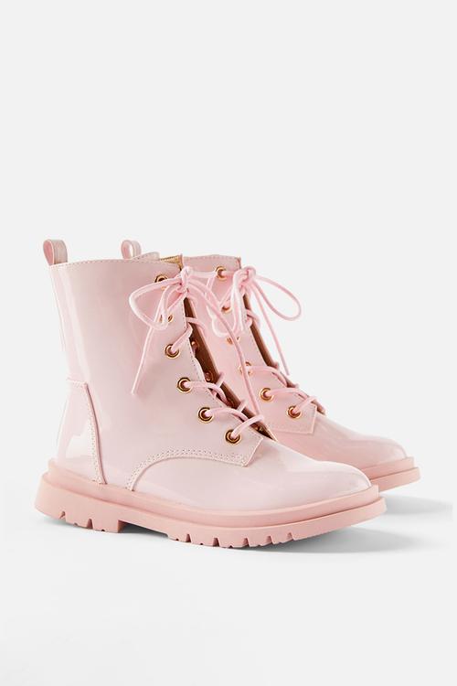 Combat lug boot - fairy pink patent