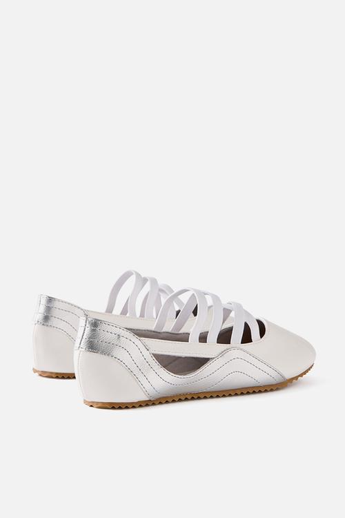 Spencer Sporty Flats -  White/Silver