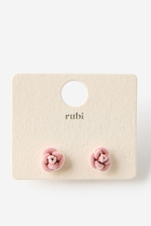 Velvet rosette charm earring - blush