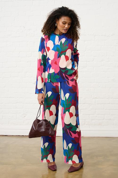 Tie Detail Plisse Pants in Bloom - Multi