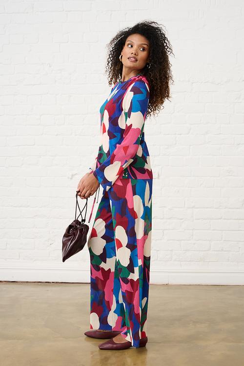 Tie Detail Plisse Pants in Bloom - Multi