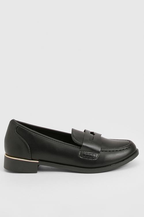 Gold trim basic loafers - black