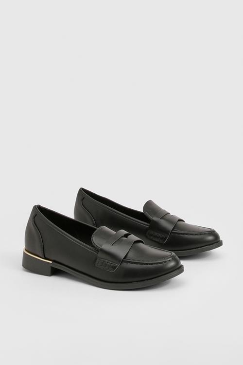 Gold trim basic loafers - black