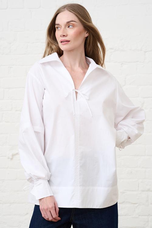 Cotton Tie Detail Blouse - White