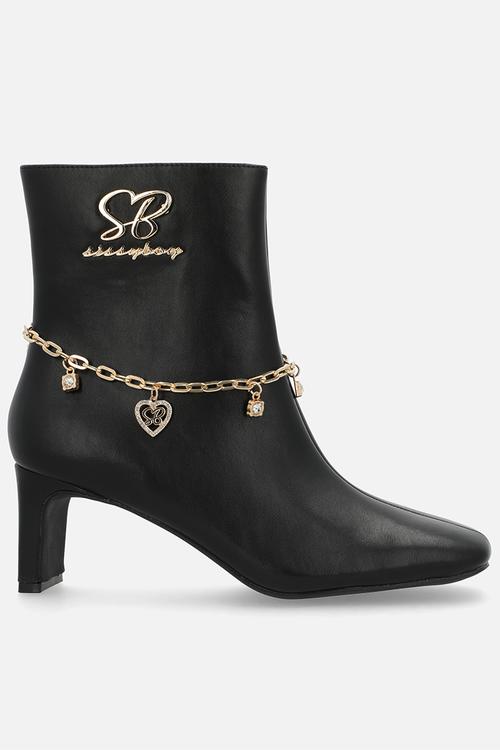 Loana ankle boot with removable chain - black