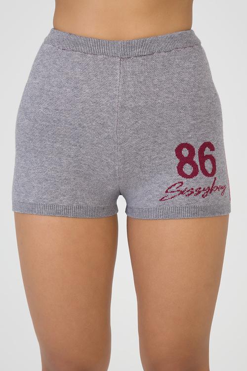Most Loved Knit Shorts Knit Shorts With Branding - Grey/Burgundy/Pink
