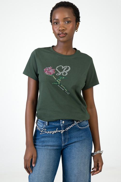 No Limits T-Shirt Regular Tshirt With Crochet Heart - Black
