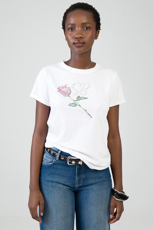 Feel Something T-Shirt Regular Tshirt With Rose Transfer - White