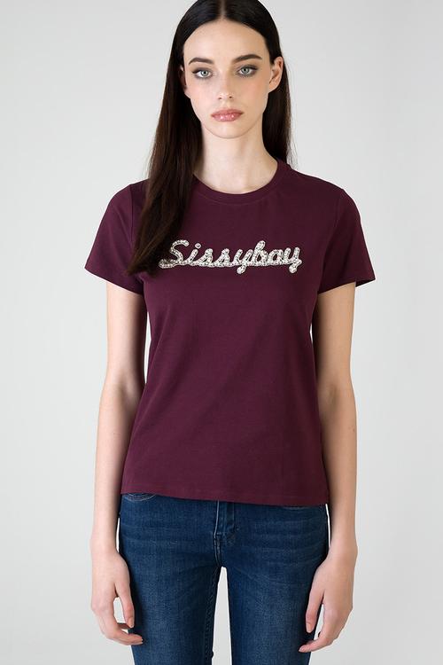 Keep It Cool T-Shirt Regular Tshirt With Raised Pearl And Bling - Burgundy