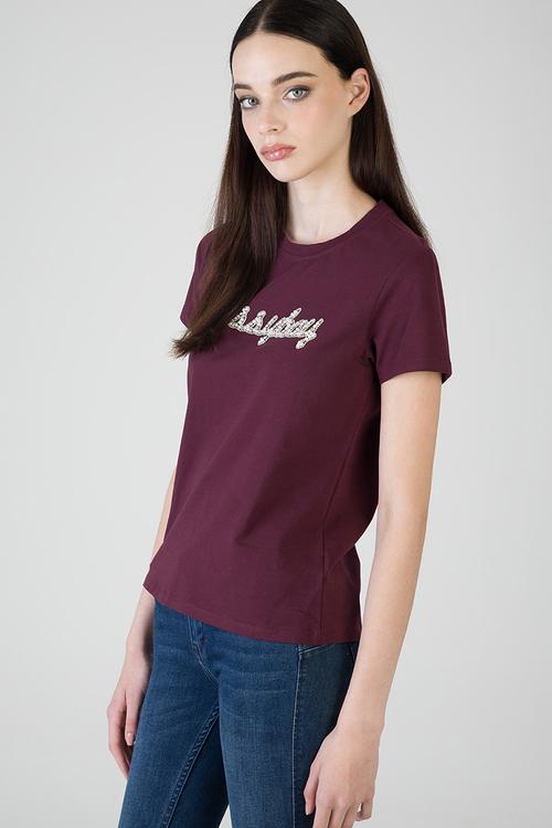 Keep It Cool T-Shirt Regular Tshirt With Raised Pearl And Bling - Burgundy