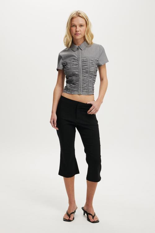 Riley gathered shirt - bonnie pinstripe steel onyx