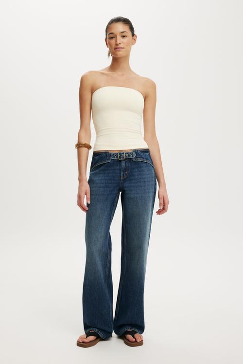 Belted low rise straight jean - scorpio blue 