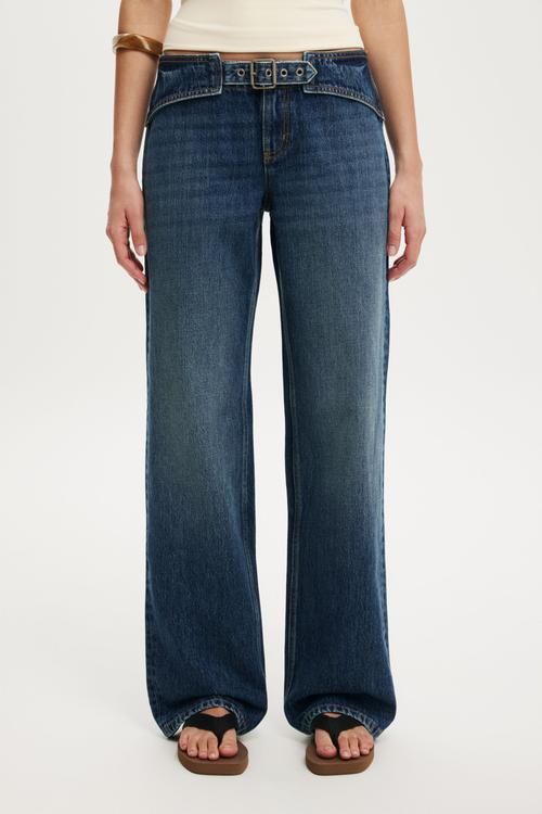 Belted low rise straight jean - scorpio blue 