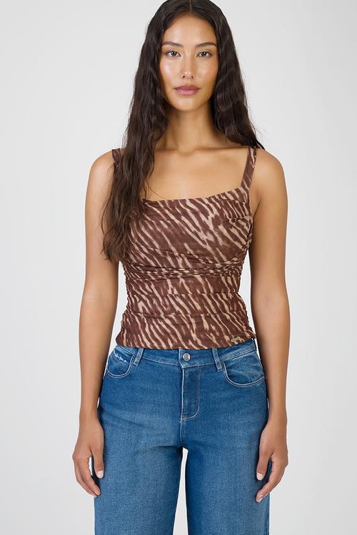 Something Good Top Mesh Top - Brown Multi