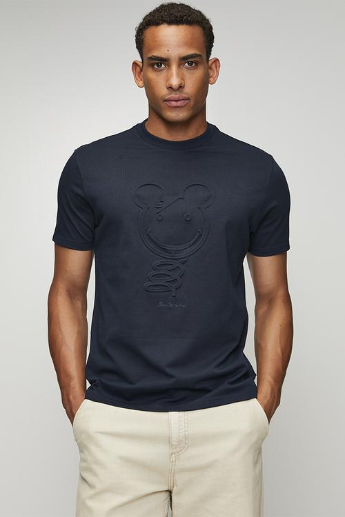 3D Embossed Happy Bear 260g Tee Shirt - Navy