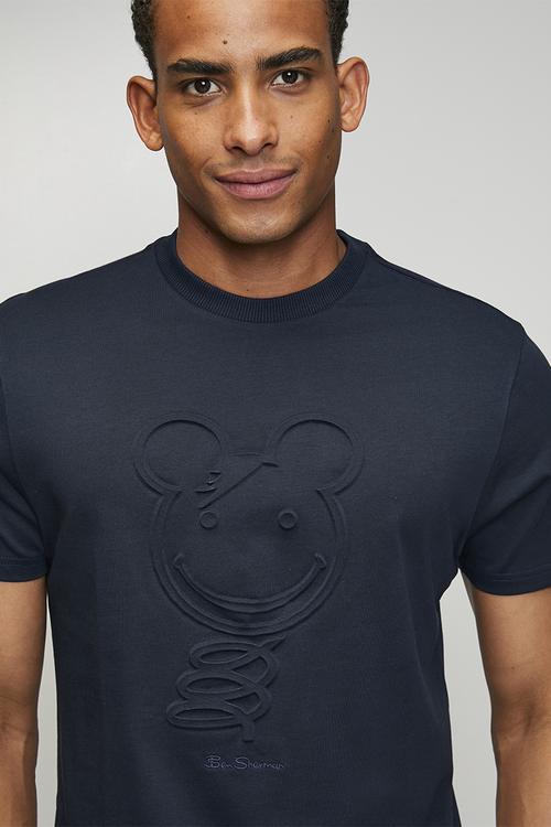3D Embossed Happy Bear 260g Tee Shirt - Navy