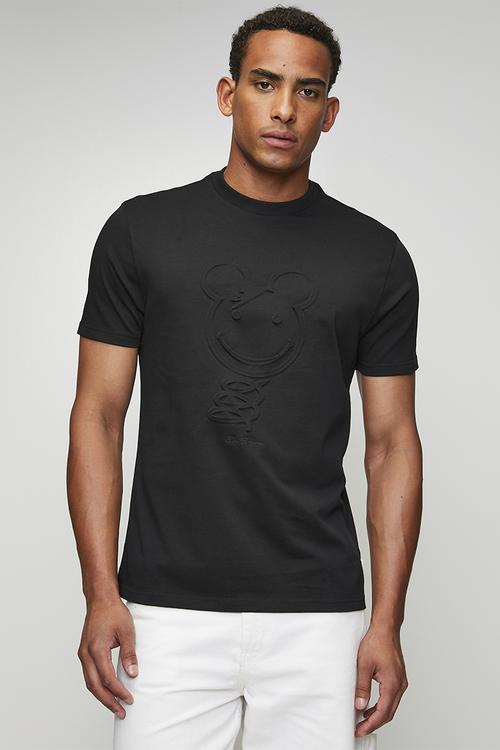3D Embossed Happy Bear 260g Tee Shirt - Black
